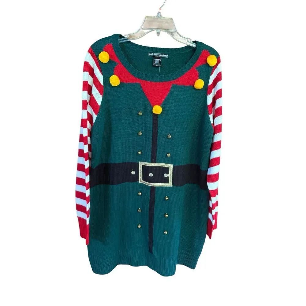 United States Sweaters elf sweater  yellow pom-poms/functional bells Sz XL NWT